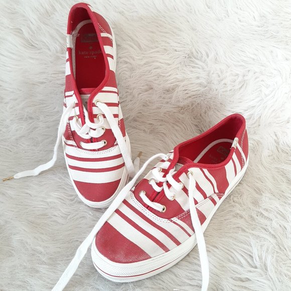 Keds X Kate Spade Red and White Striped Lace Up Sneakers - Picture 1 of 11